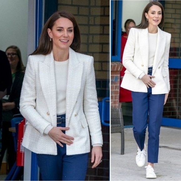 ZARA Tweed Textured Double Breasted Blazer gold buttons size S - Picture 3 of 16